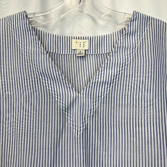 A New Day Womens Blue White Striped Short Sleeve Cropped Blouse Top Size Small - Picture 3 of 9